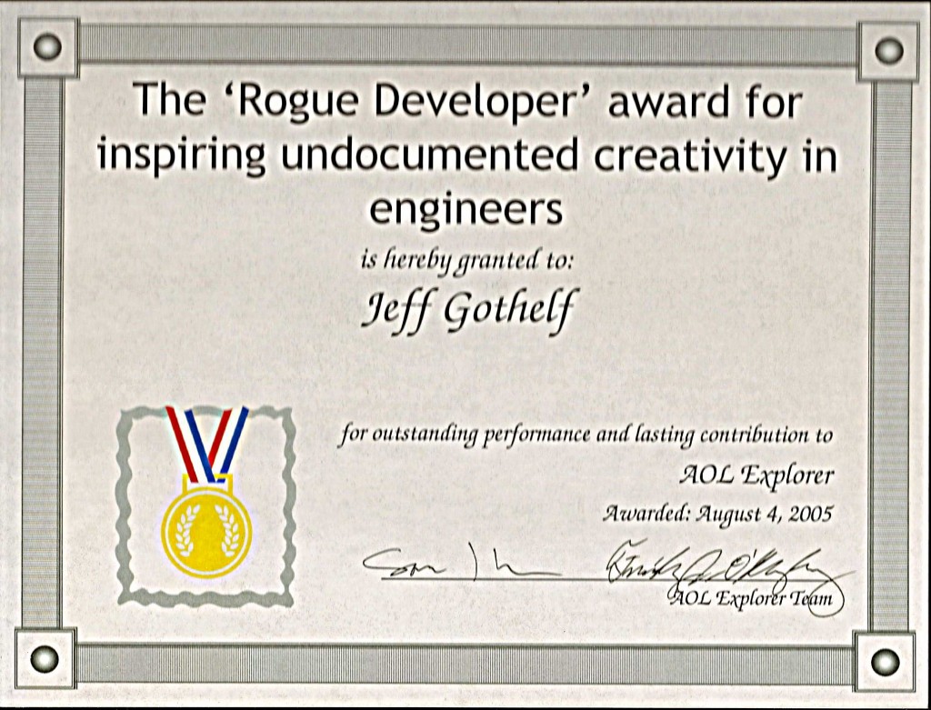 The award I got for "inspiring" off-spec feature development
